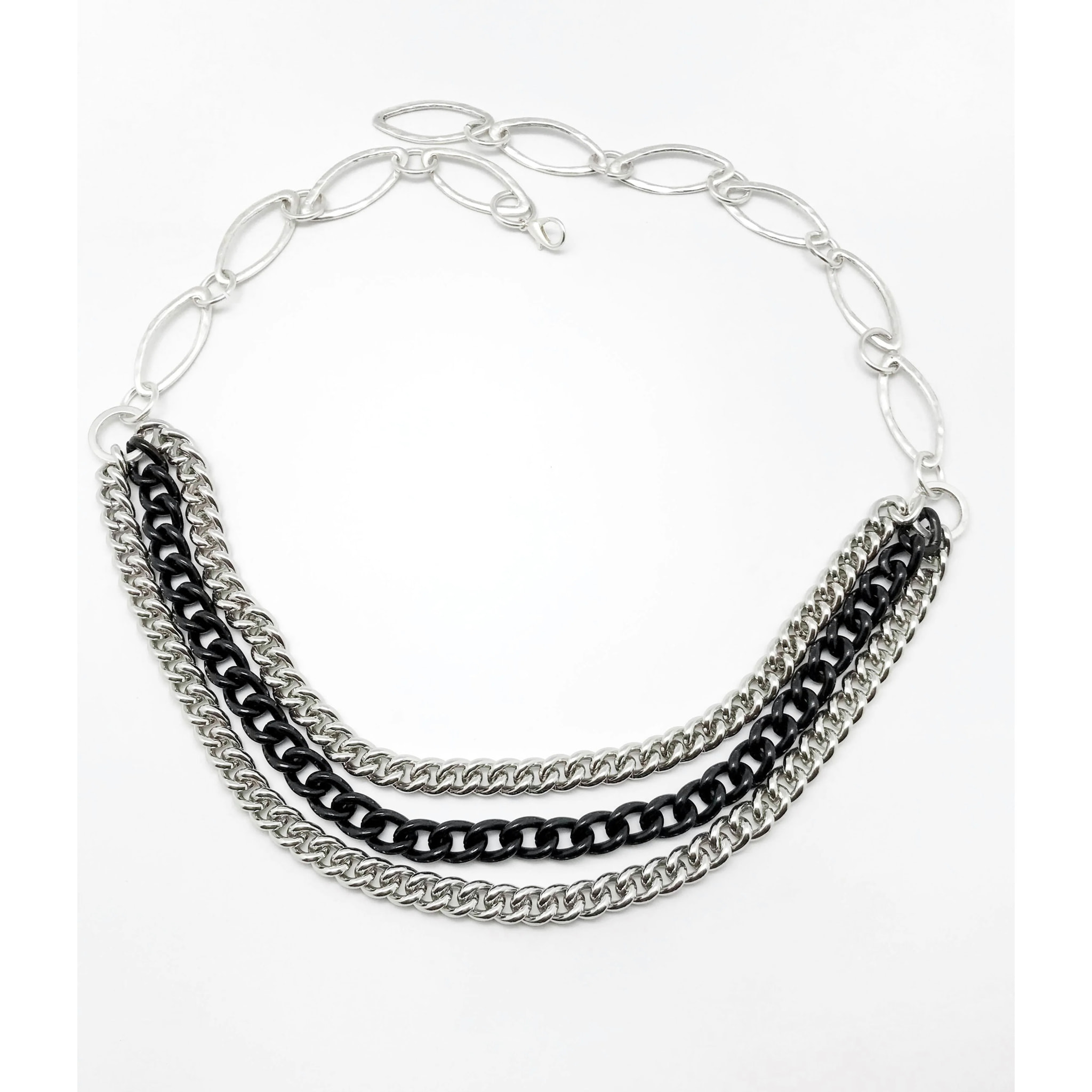 Cinturón cadena plata-negro Triple "Black-rock"