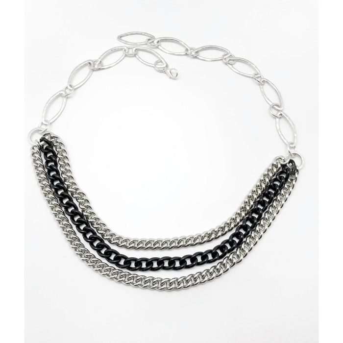 Cinturón cadena plata-negro Triple "Black-rock"