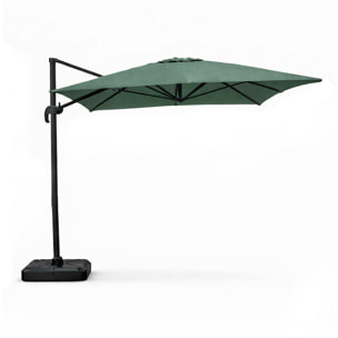 Parasol rectangulaire 3x4m déporté rotatif vert en aluminium NAVIA