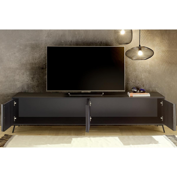 Meuble TV design finition bois noir mat L205 cm NEMA