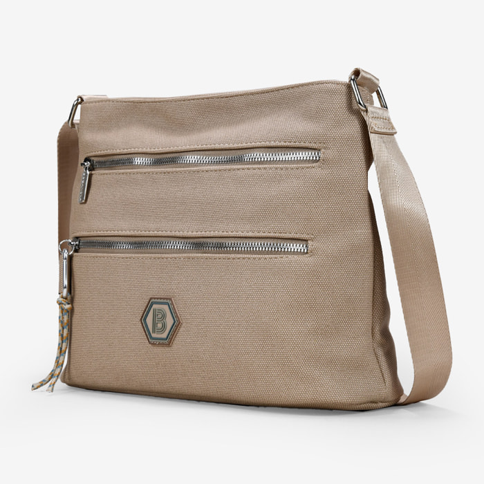 Bolso bandolera beige con cremalleras