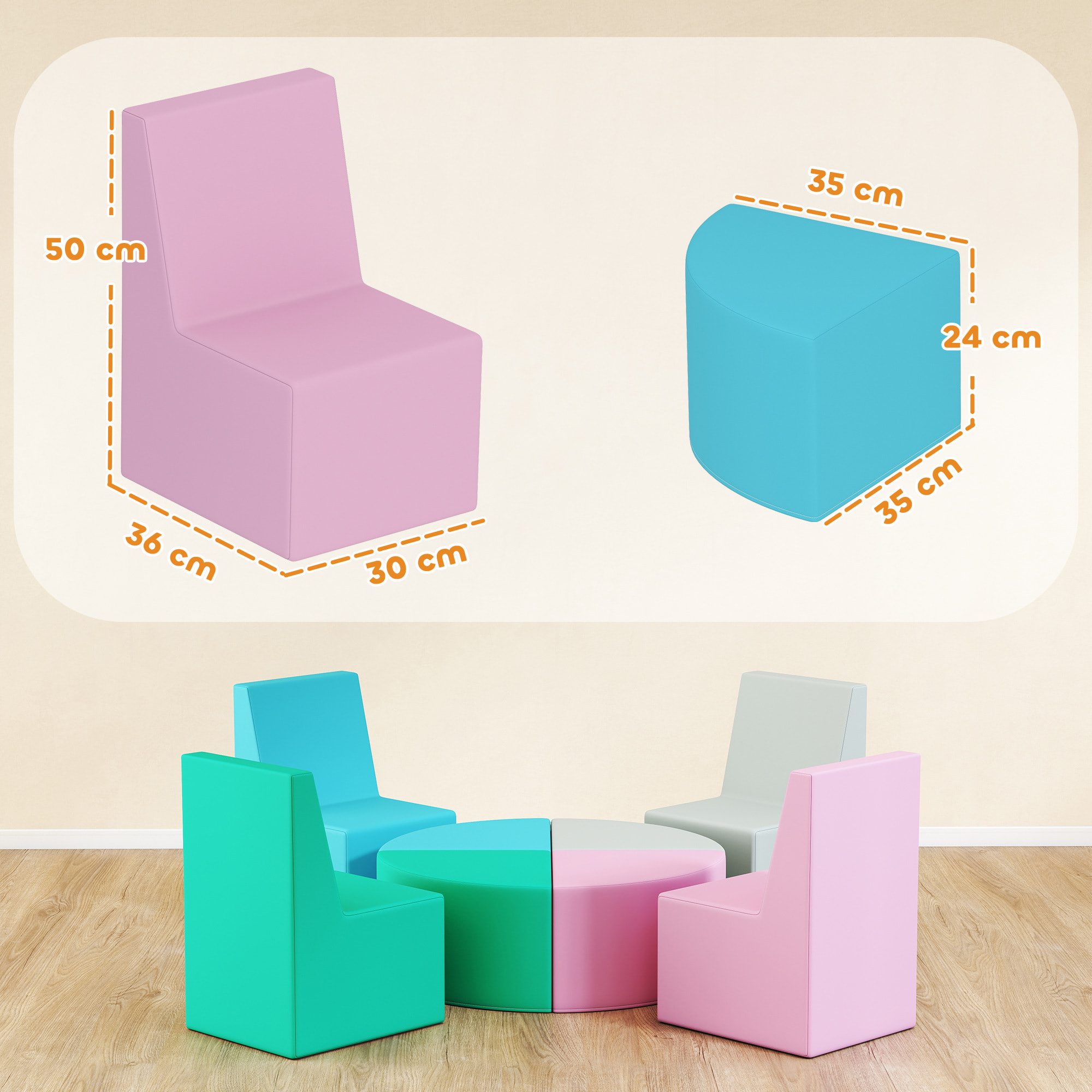 Parcours motricité bébé 8 pcs ensemble table et chaises enfant 2 en 1