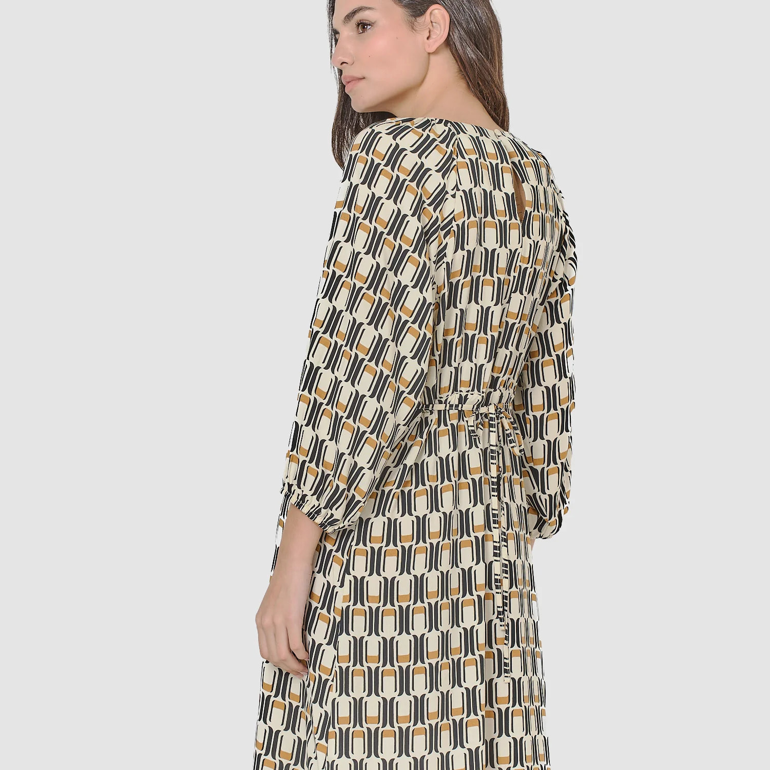 Vestito midi in pelle scamosciata di viscosa ocra