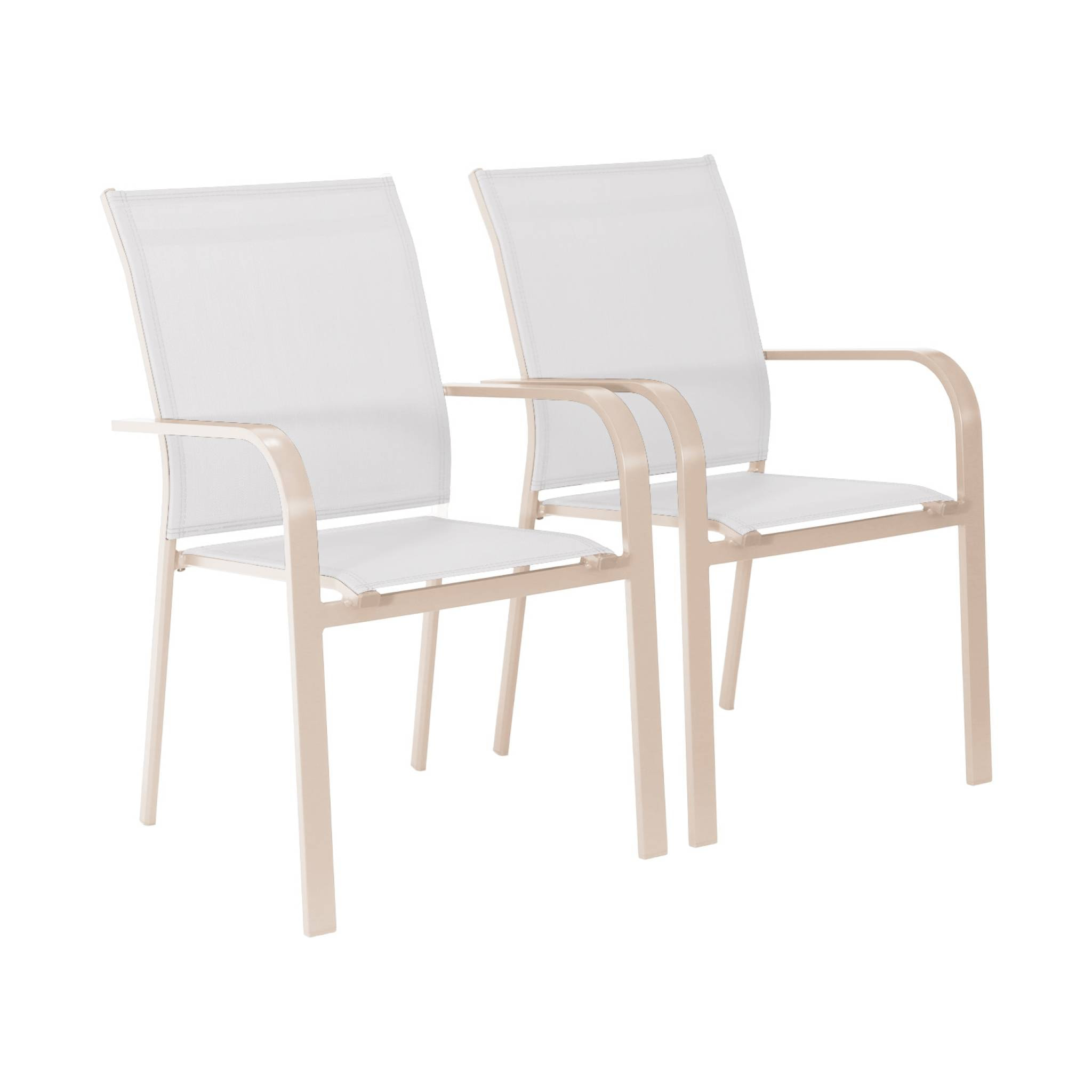 Lot de 2 fauteuils de jardin BUFFALO empilables aluminium et textilene beige. 64.5 x 45.5 x 89.5 cm