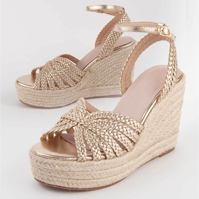 Sandalia De Cuña - Dorado - Altura: 9 Cm