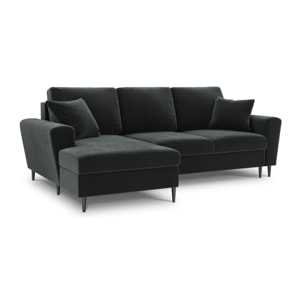 Canapé d'angle gauche convertible avec coffre de rangement "Kyoto" 4 places en velours gris foncé