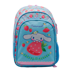 Zaino Primario Cinnamoroll a doppio scomparto, grande capacità e adattabile al carrello. Con accessorio pom pom.