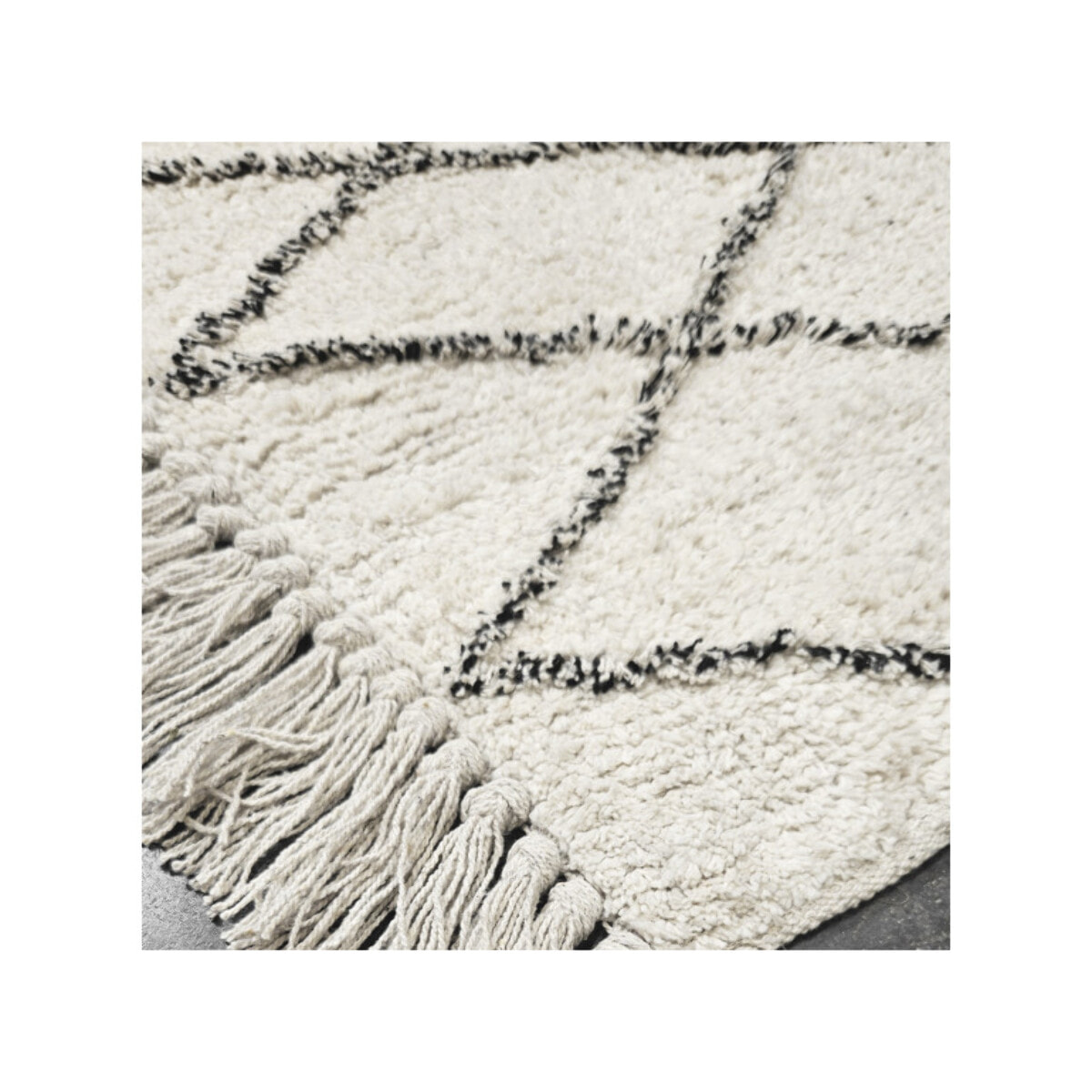 Tapis rectangulaire écru style berbère avec franges - MOMBA