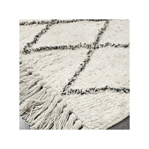 Tapis rectangulaire écru style berbère avec franges - MOMBA