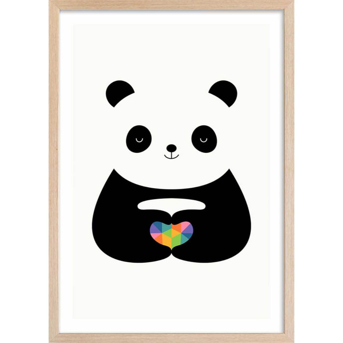 Affiche  love panda Affiche + cadre en bois - Chêne