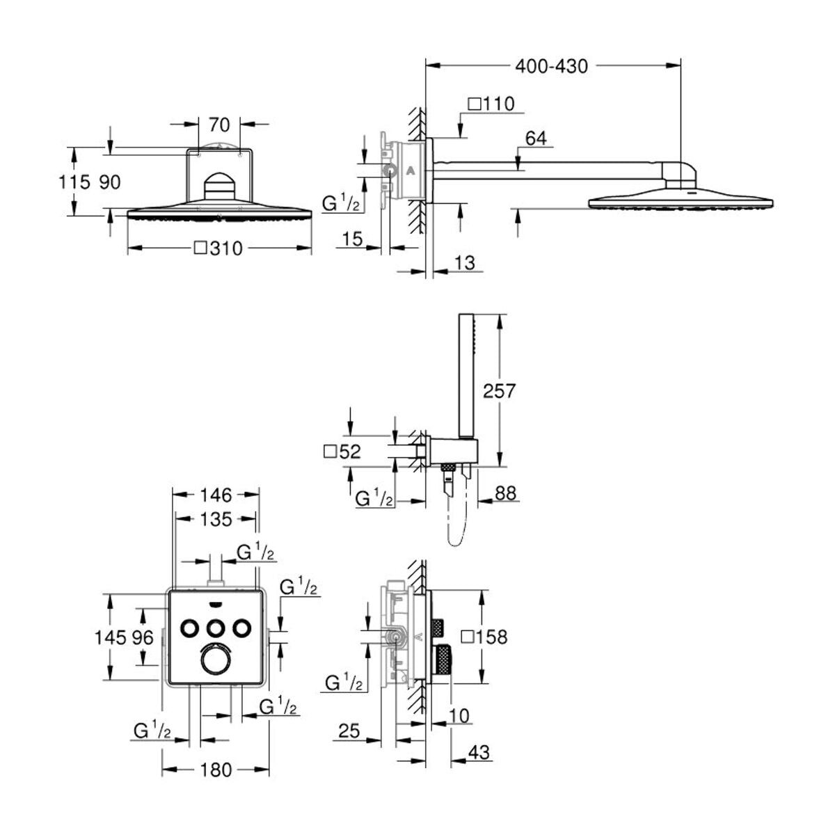 GROHE SmartControl Set de douche encastrable thermostatique