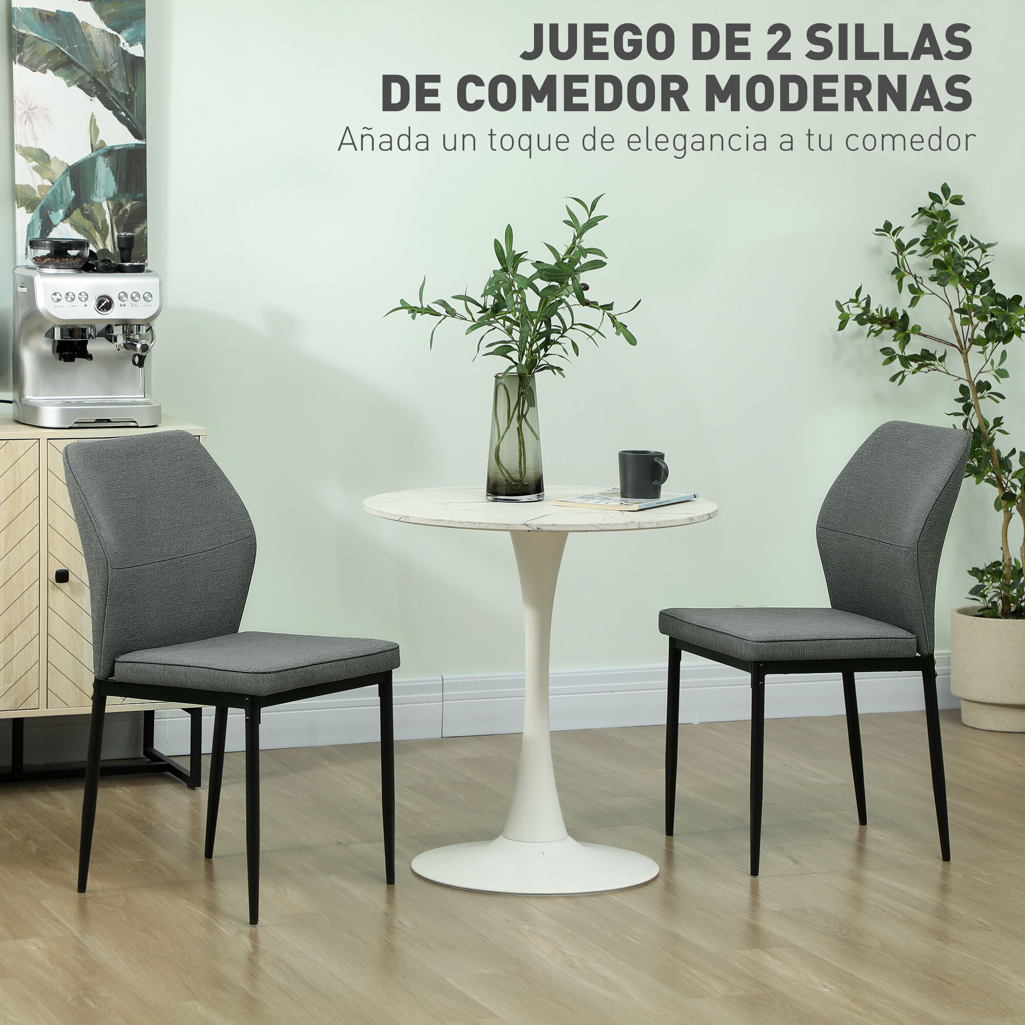 Juego de 2 Sillas de Comedor Modernas Sillas de Cocina con Asiento Acolchado y Tapizado Respaldo Curvo Patas de Acero para Salón Dormitorio Gris