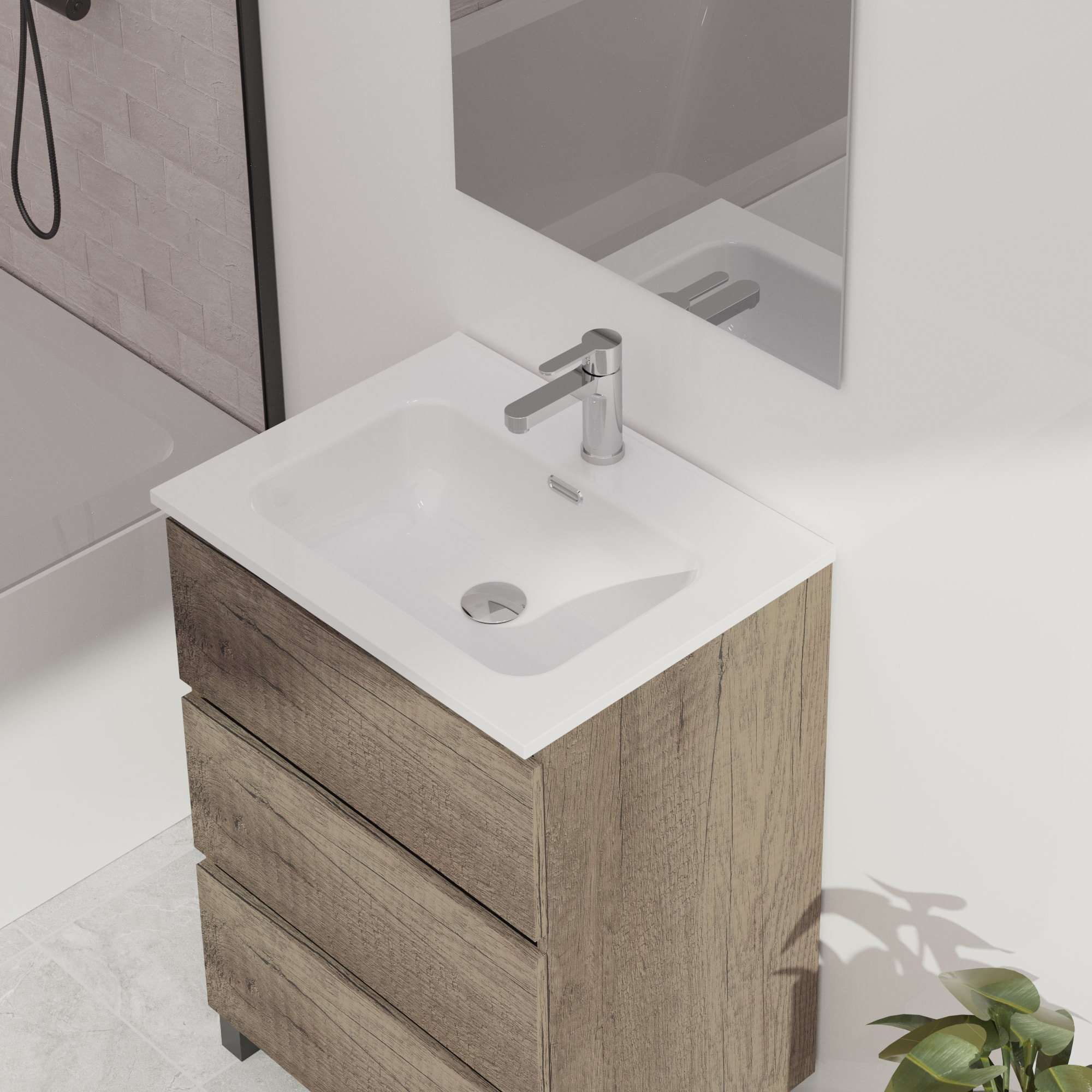 Ensemble De Salle De Bain Wink | 60 Cm Nebraska | 3 Tiroirs | Vasque Ceramique | N'Inclut Pas Miroir | Mueble Montado | Alday
