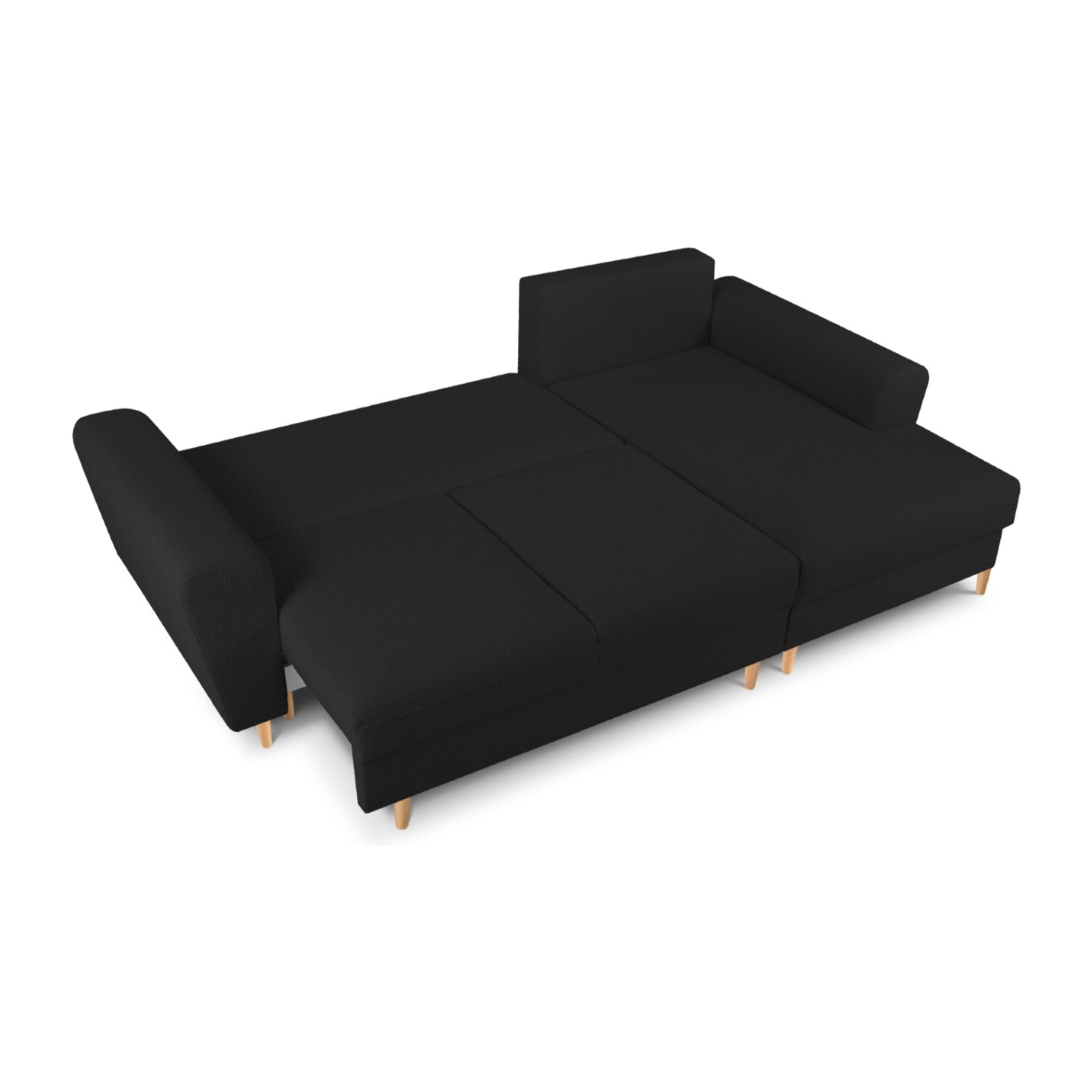 Canapé d'angle droit convertible avec coffre de rangement "Kyoto" 4 places en bouclé noir