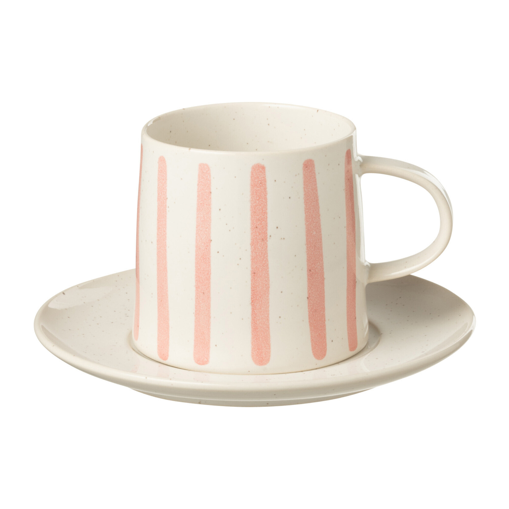 J-Line tasse + sous-tasse Lignés - porcelaine - rose - 4 pcs