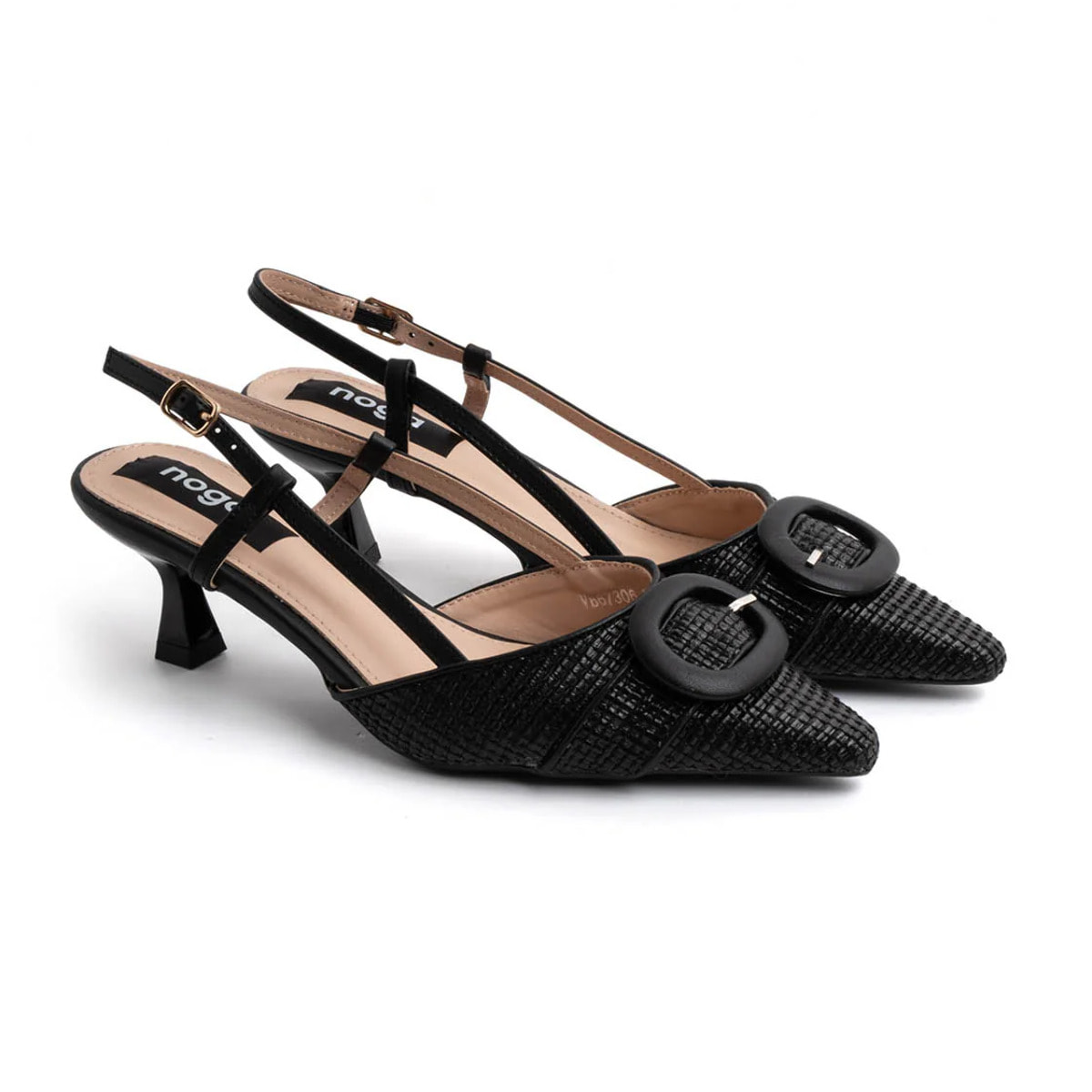 Slingback con trama intrecciata e fibbia - NERO