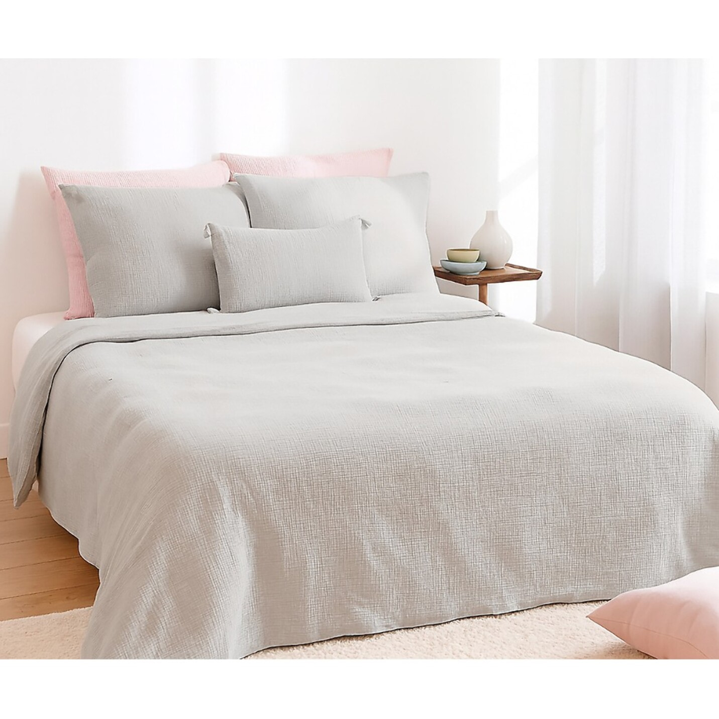 Parure housse de couette gaze de coton gris