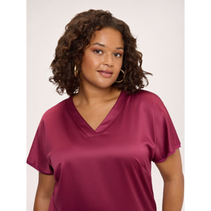 Fiorella Rubino - T-shirt bimaterica in raso viscosa - Fucsia