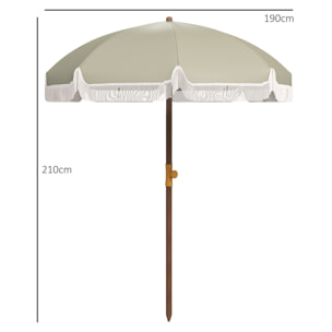 Sombrilla de Playa Grande con Flecos Ø190 cm Sombrilla de Terraza Exterior con Protección UV40+ Antiviento Impermeable Mástil de Ø32 mm y Bolsa de Transporte Verde Oliva Claro