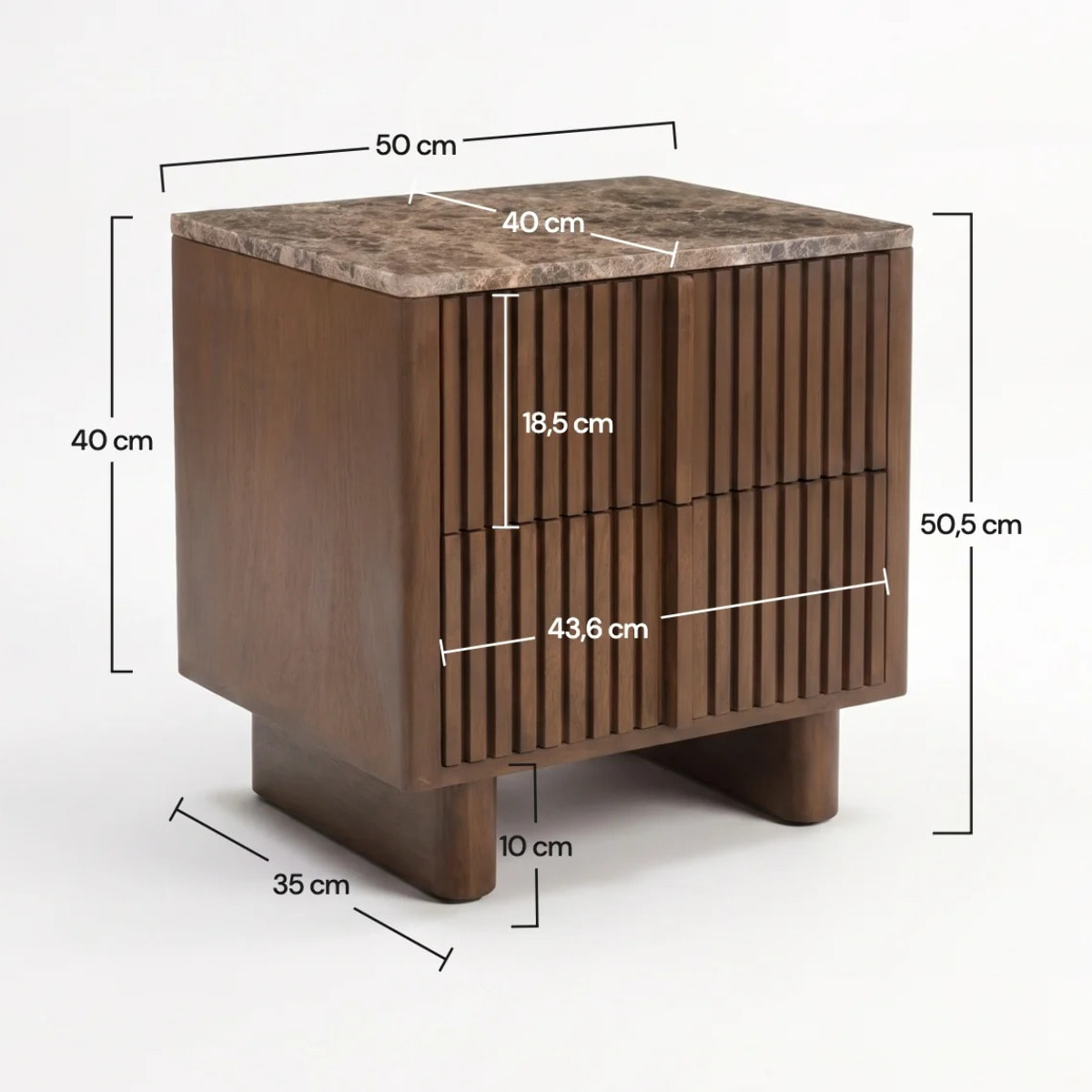 Table de chevet en bois de manguier et plateau en marbre - Flavio