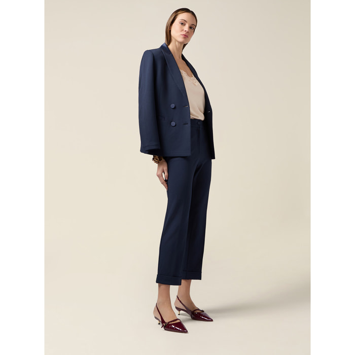 Oltre - Pantalones cropped de tejido crepé - Azul