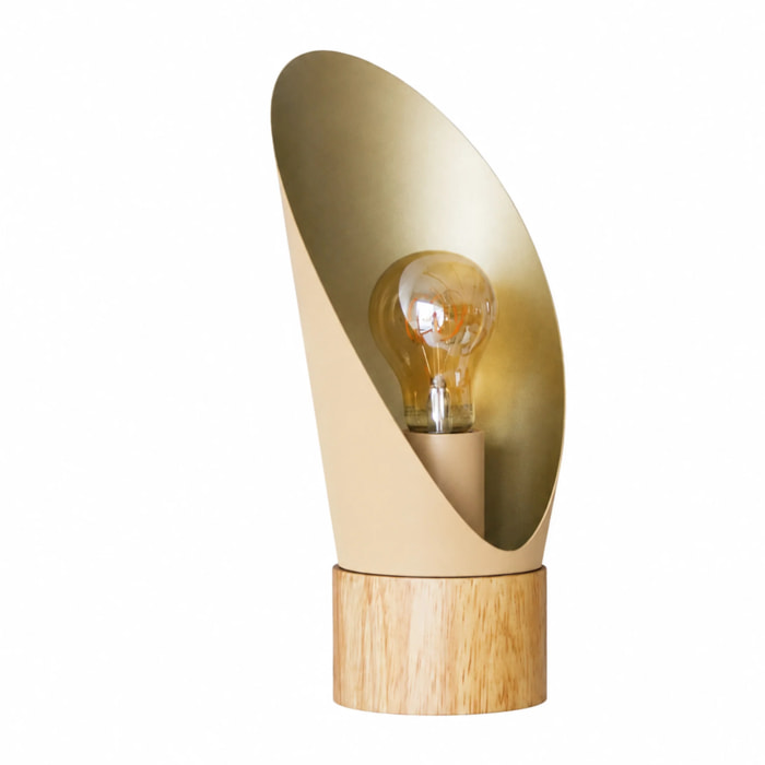 Lampe à poser en métal crème et bois H30 cm - Spoon