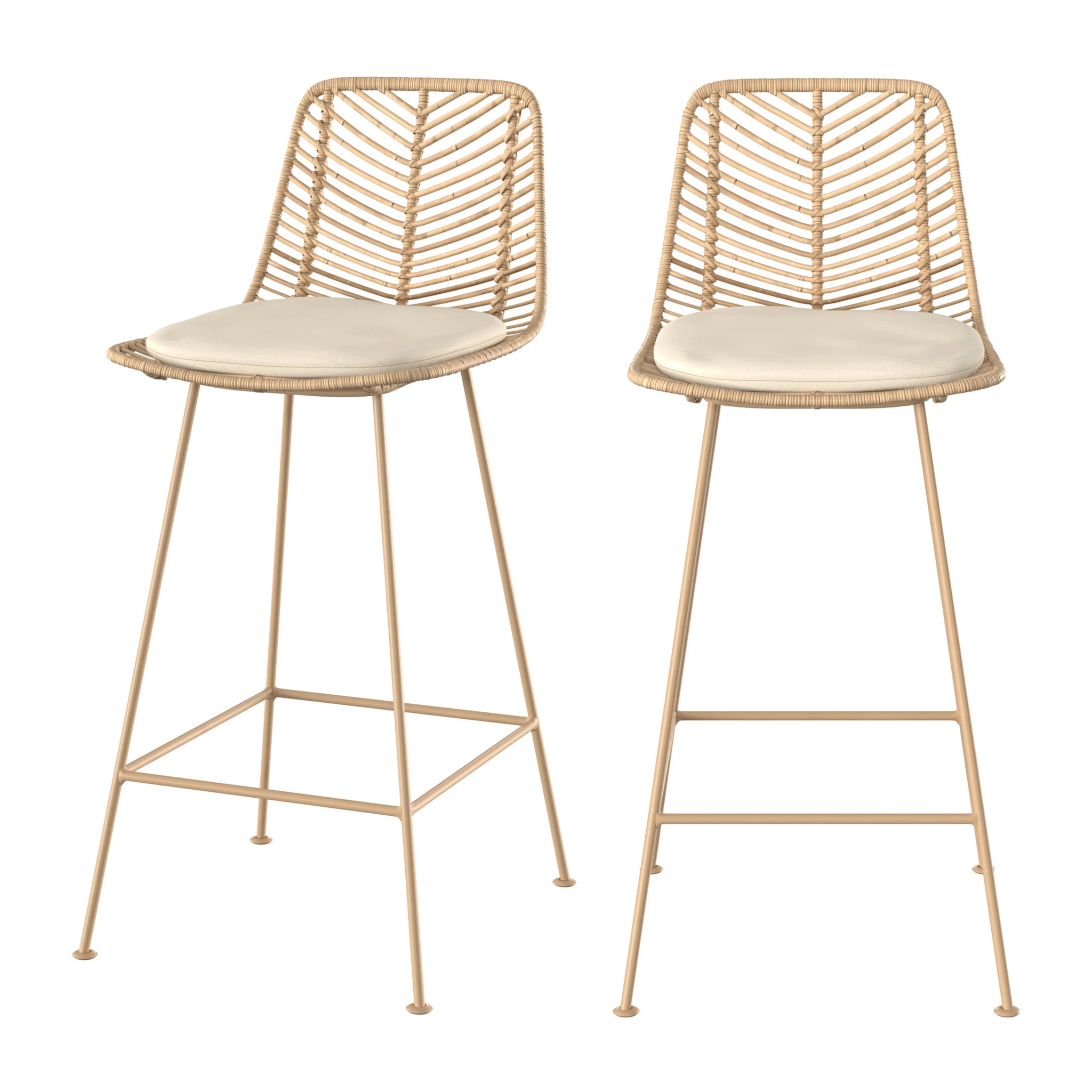 Lot de 2 chaises pour îlot central 66 cm en rotin naturel - Tamara