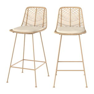 Lot de 2 chaises pour îlot central 66 cm en rotin naturel - Tamara