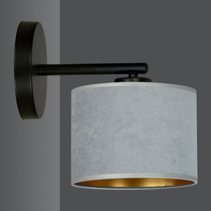 Applique Hilde in acciaio nero con paralume grigio