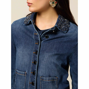 Oltre - Giacca in denim con patch gioiello - Blu