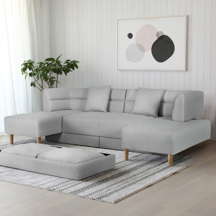 Canapé 4 places multifonction en tissu gris clair COLIN
