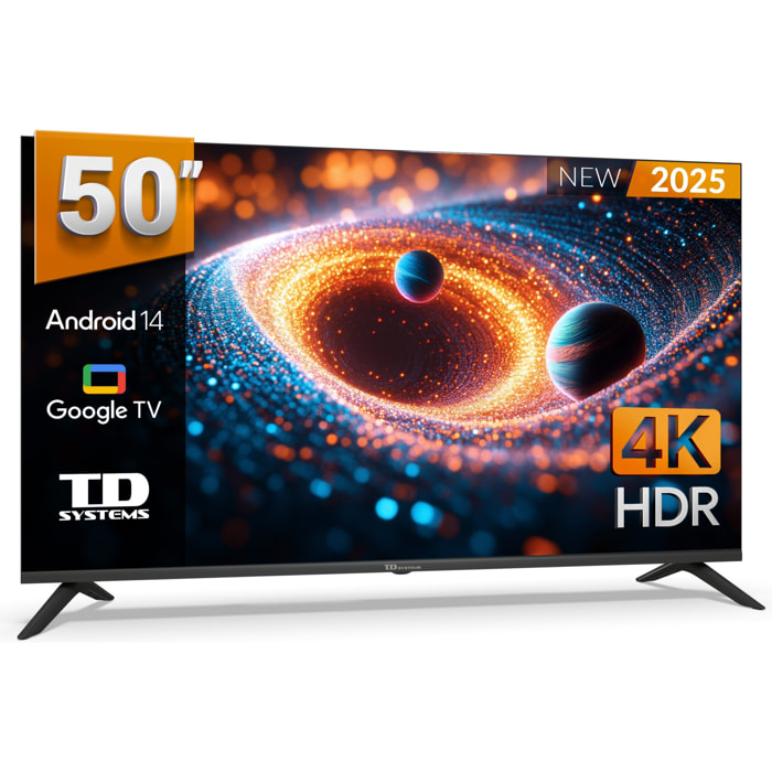 Smart TV 50 pulgadas 4K Hey Google Official Assistant con control por voz. Televisor Android 14 - TD Systems PRIME50C21GLE