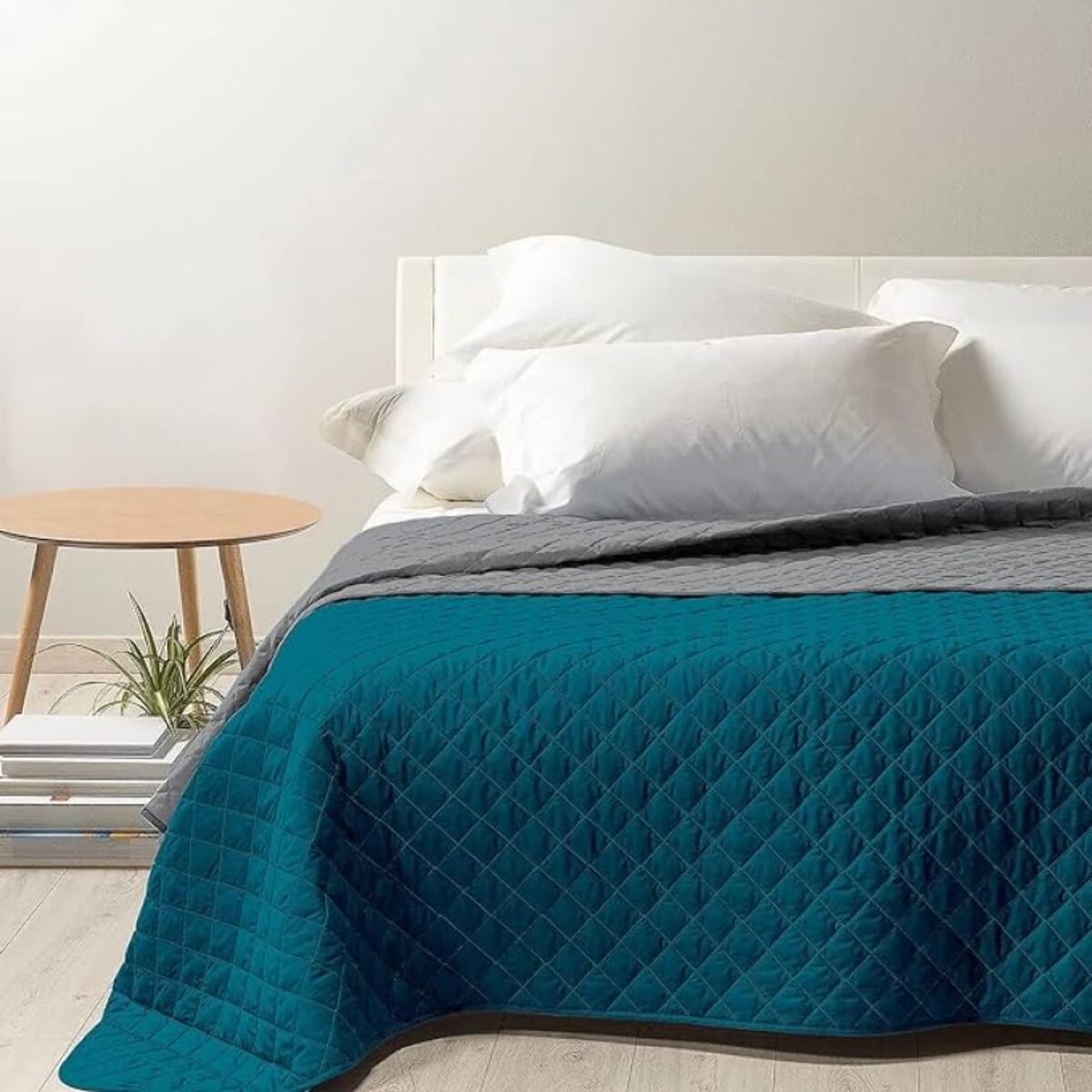 INTRECCI Copriletto Matrimoniale Estivo, Trapunta Estiva Matrimoniale, 260x260 cm, Coperta Estiva, anche Primaverile, Double Face, Moderna, Leggera, Elegante. Colore: Petrolio/Grigio