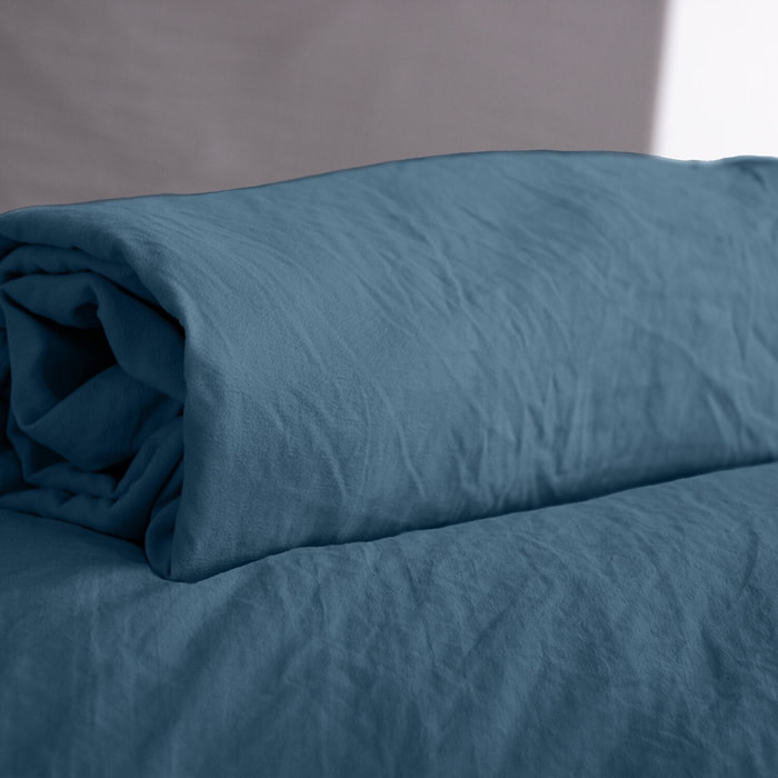 Drap housse microfibre lavee - bonnet 28cm bleu nuit