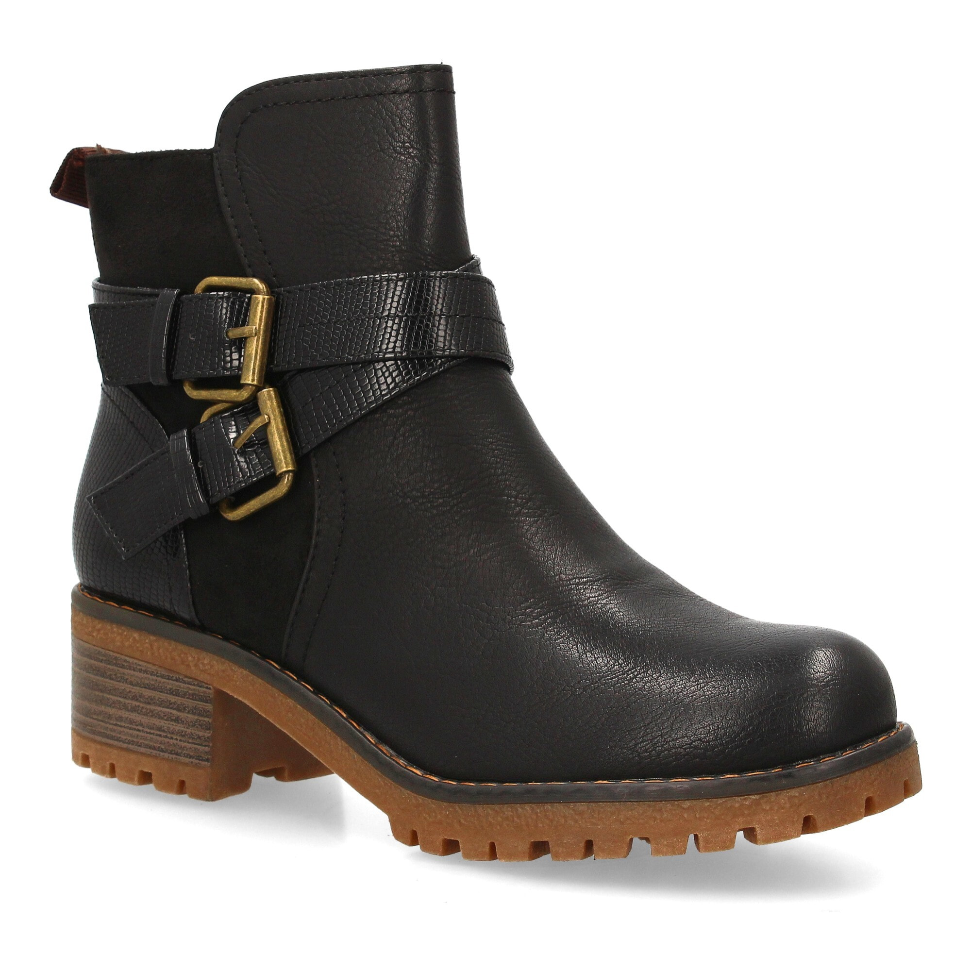 Botín casual con doble hebilla dorada