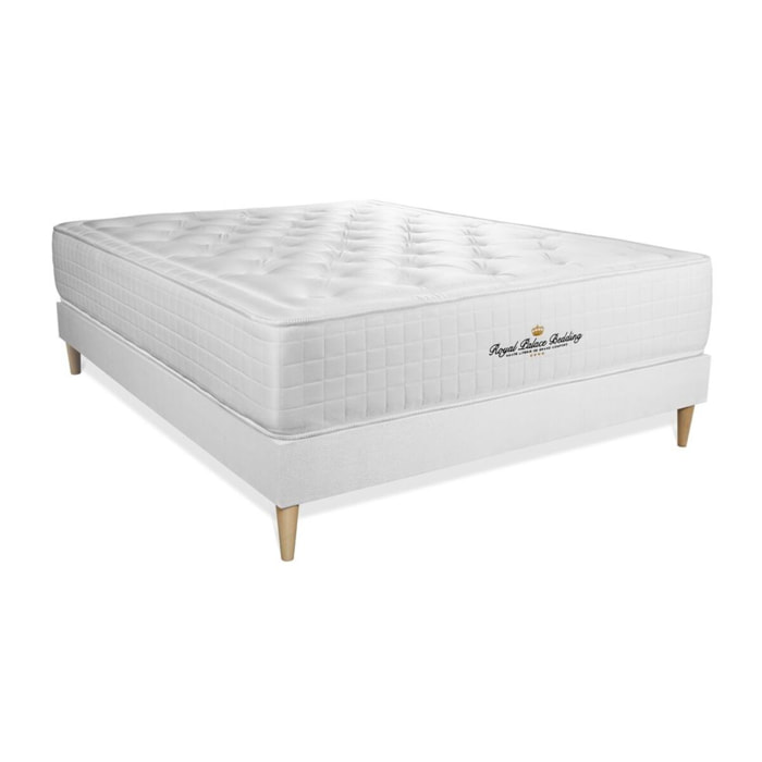 Ensemble matelas à mémoire de forme maxi épaisseur Buckingham sommier KIT blanc + Sommier tapissier en kit cm d'épaisseur - Matelas à Mémoire de forme de 30cm d'épaisseur - 2 places