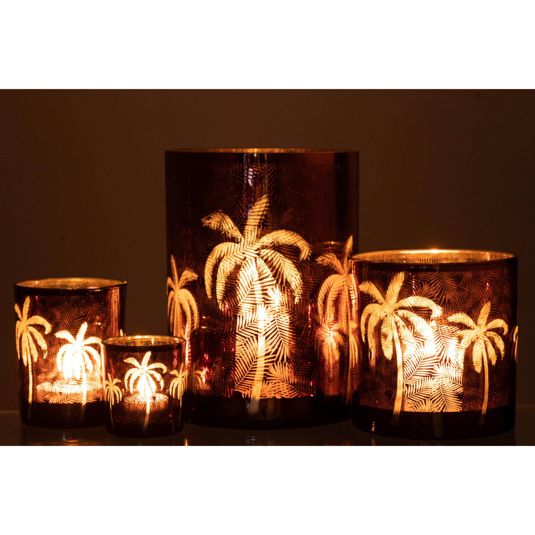 J-Line photophore Palmier - verre - marron - extra large