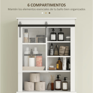 Mueble sobre Inodoro Armario sobre Inodoro con Puerta Corredera de Granero y 6 Compartimentos Mueble de Baño Rústico 67x25x172 cm Blanco