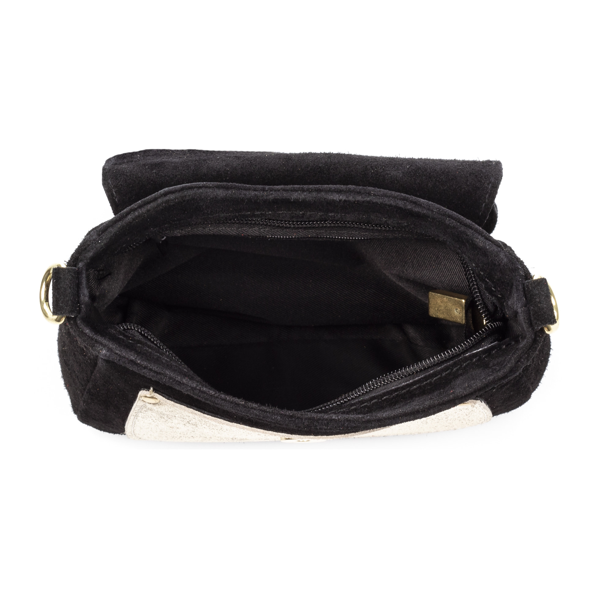 Altissimo bolso bandolera mujer. Piel auténtica Gamuza combinada con Gamuza Lacada brillante.