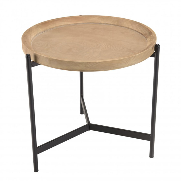 VICTOIRE - Table d'appoint ronde 53x53cm plateau naturel pieds métal noir
