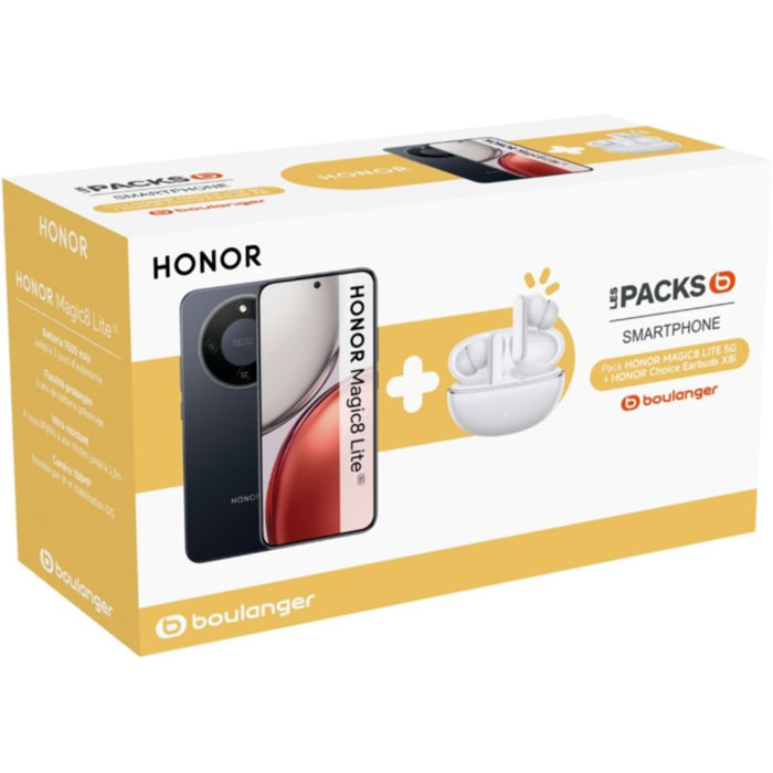 Smartphone HONOR Pack Magic8 Lite Noir 256Go + Earbuds X8i