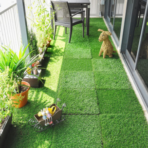 Césped Artificial de 22 Piezas, Alfombra Césped Artificial 30x30 cm, con Altura de Hierba 25 mm, Drenaje Automático, para Jardín, Terraza, Patio, Balcón, Verde