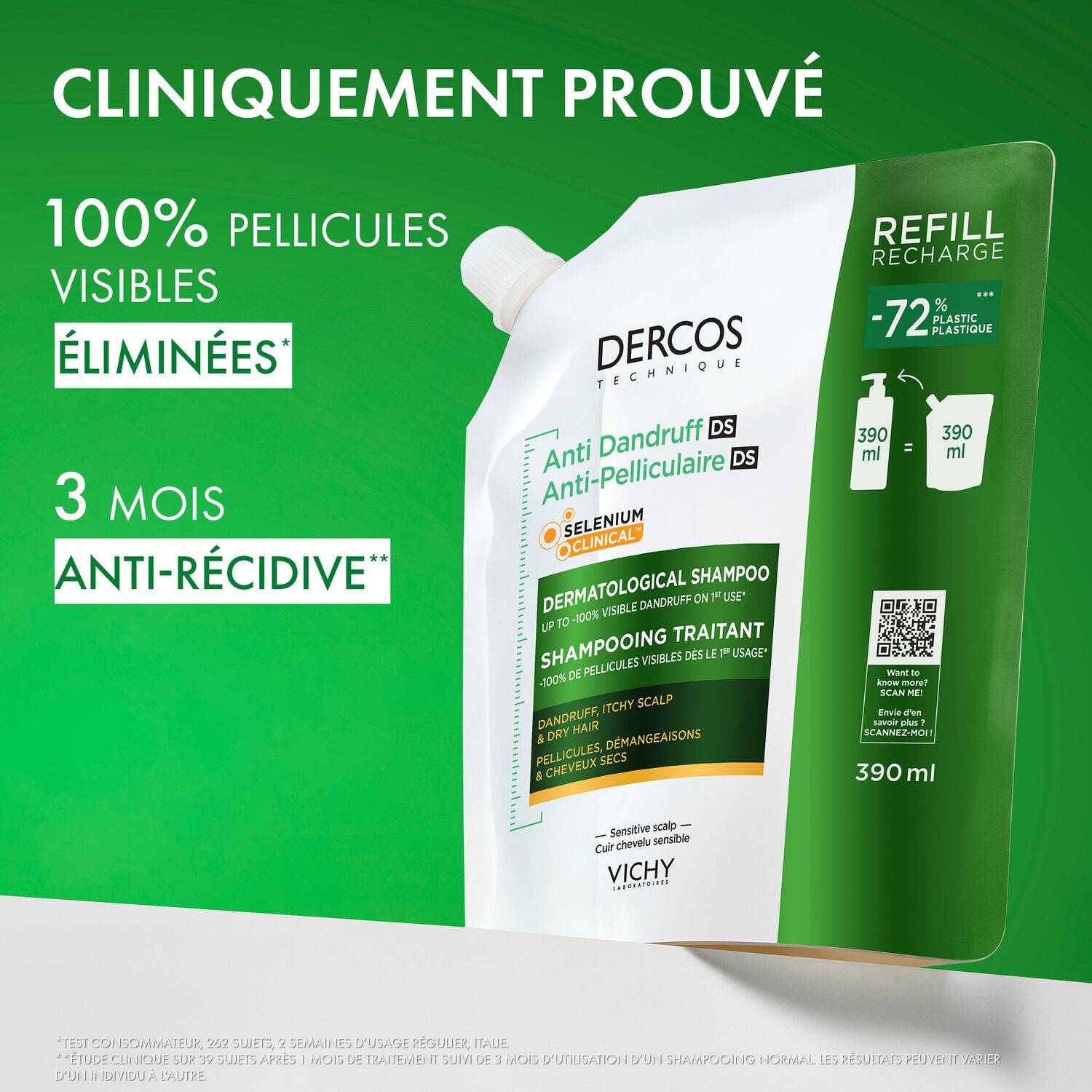 Dercos - Éco-Recharge Shampooing Traitant Pellicules & Démangeaisons Cheveux Secs