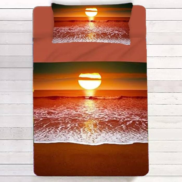 INTRECCI Set Lenzuola Singolo in Cotone, Stampa Alta Qualità, Lenzuolo Sotto + Lenzuolo Sopra + 1 Federa, Comfort, Morbidezza, per Pelli Sensibili, non Stringe in Lavatrice. Fantasia: Sunset
