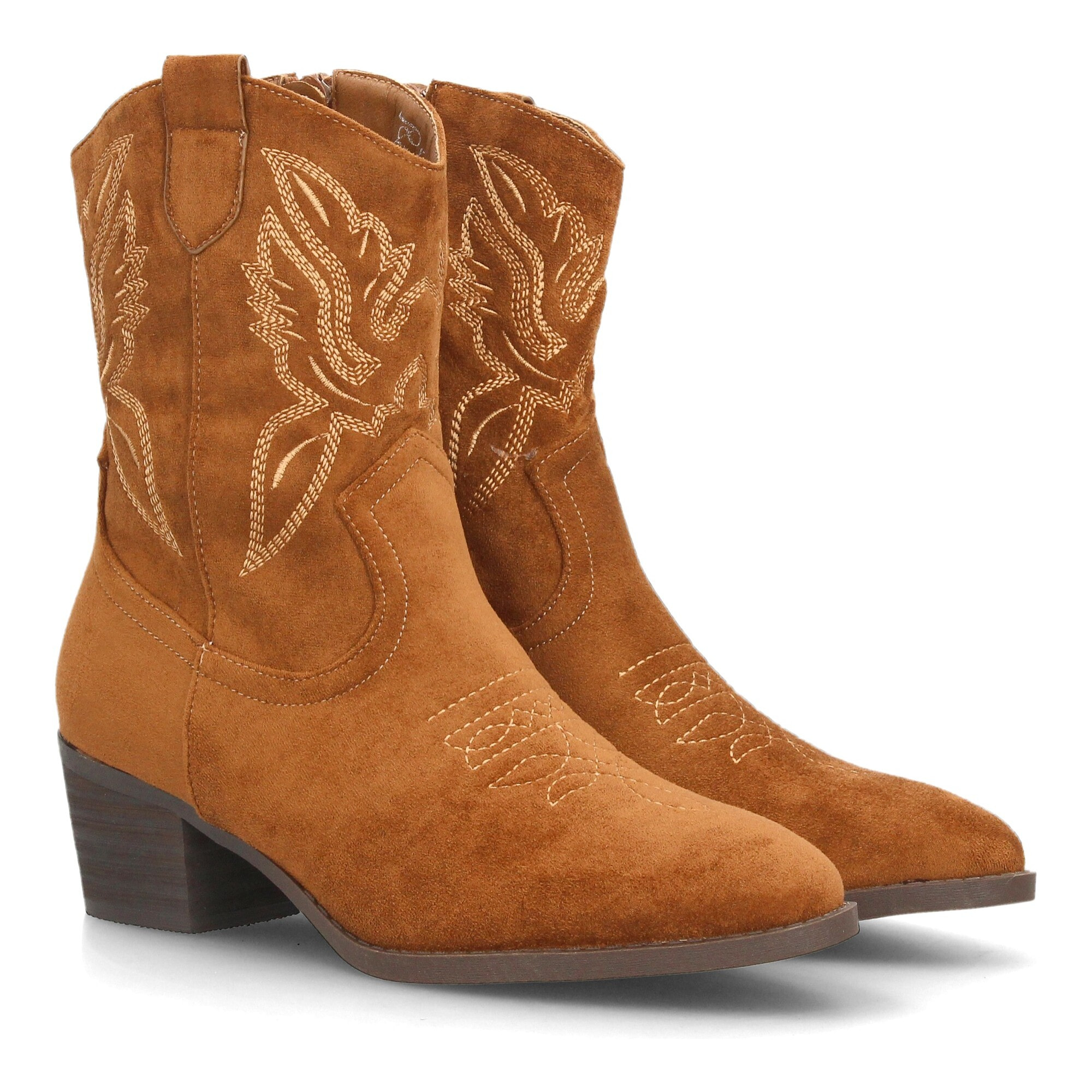 Botas cowboy bordadas con tacón ancho para mujer