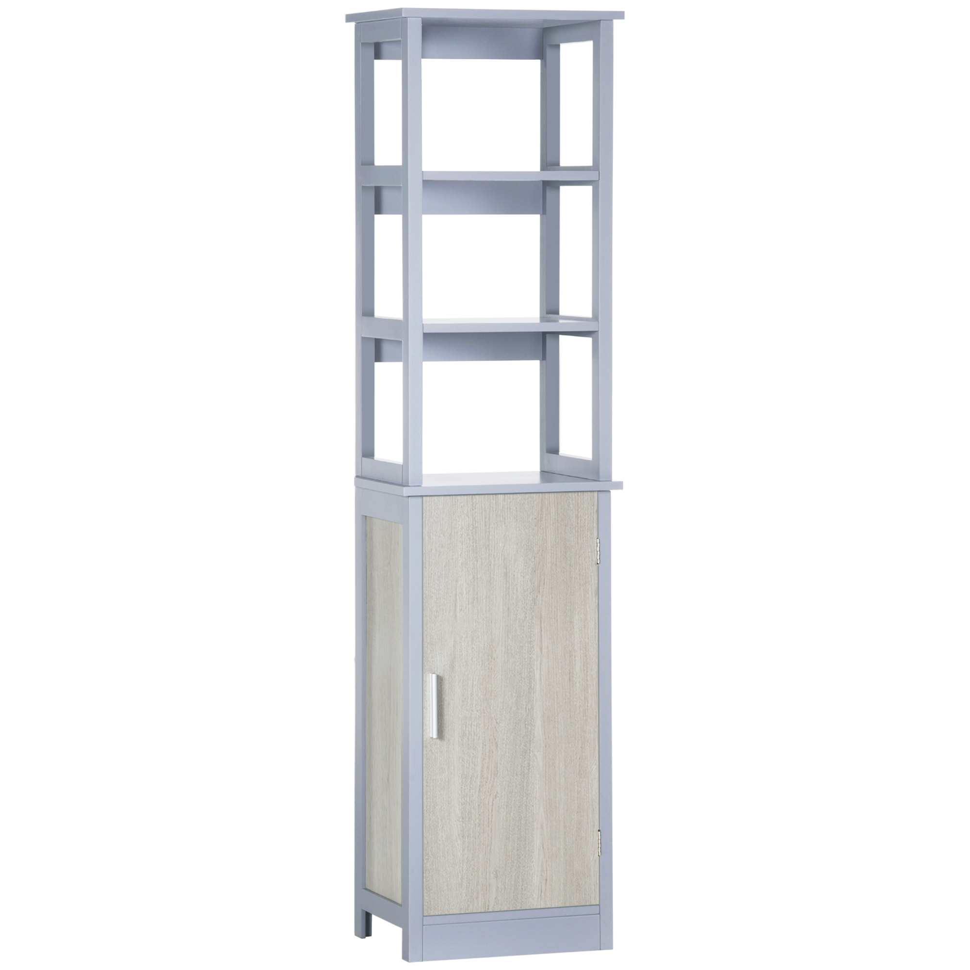 Armario Alto de Baño con 1 Puerta y 3 Estantes Abiertos Mueble Auxiliar de Almacenaje para Salón Cocina Dormitorio Carga 30 kg Antivuelco 40x30x160 cm Gris