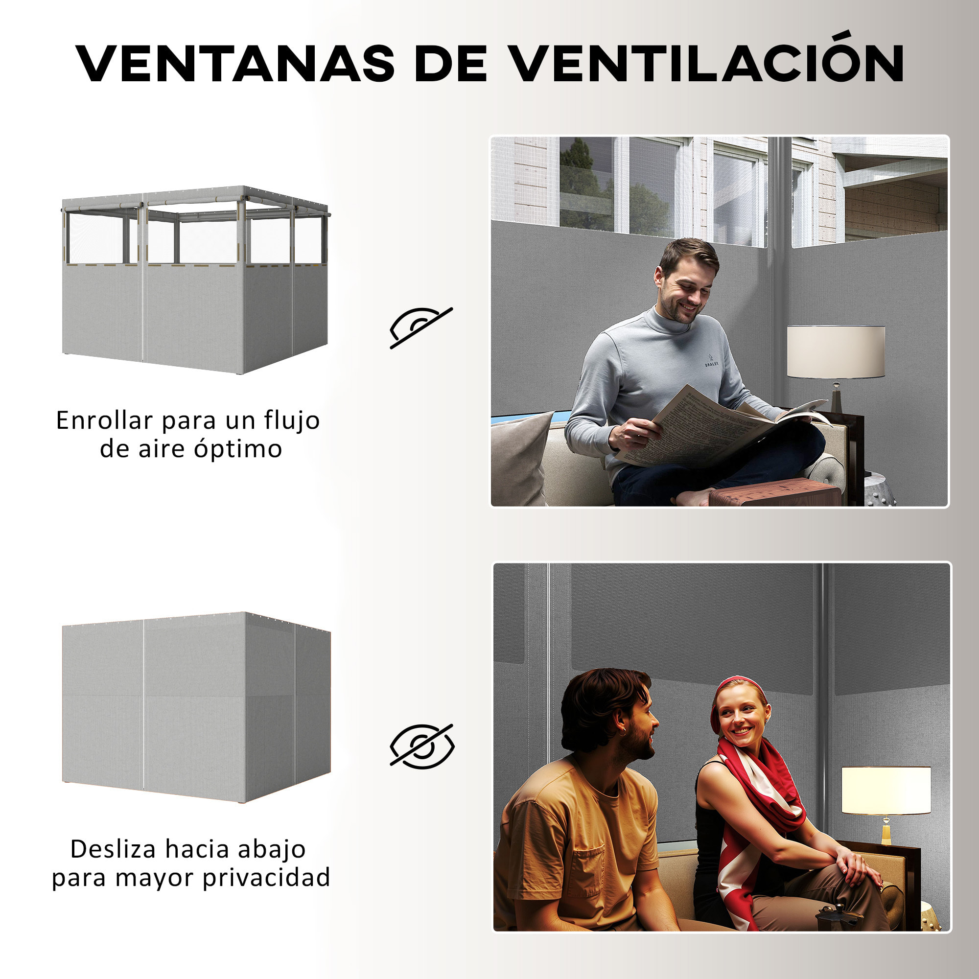 4 Paredes Laterales para Cenador, 3x3 m, Laterales de Carpa con 8 Ventanas de Malla Enrollables, Protección UV 30+, Impermeable, Reemplazo Lateral para Carpa de Jardín, Gris Claro