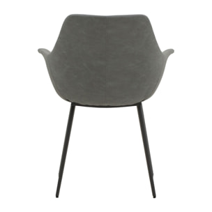 Set di 4 sedie MIRASIERRA in similpelle grigio e gambe in metallo nero, con braccioli