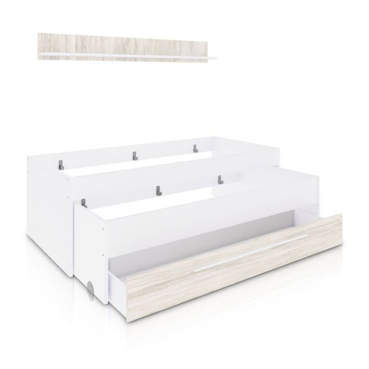 Cama doble juvenil con estante Nuit Blanco Artik (Blanco Mate) – Blanco Velho