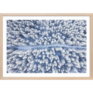 Affiche bleue de neige blanche Affiche + cadre en bois - Chêne